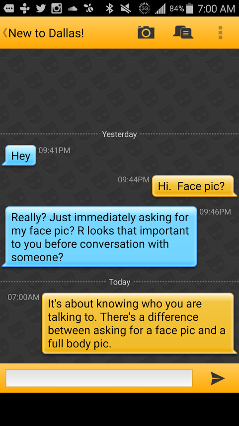 Grindr fail - must have face pic to chat