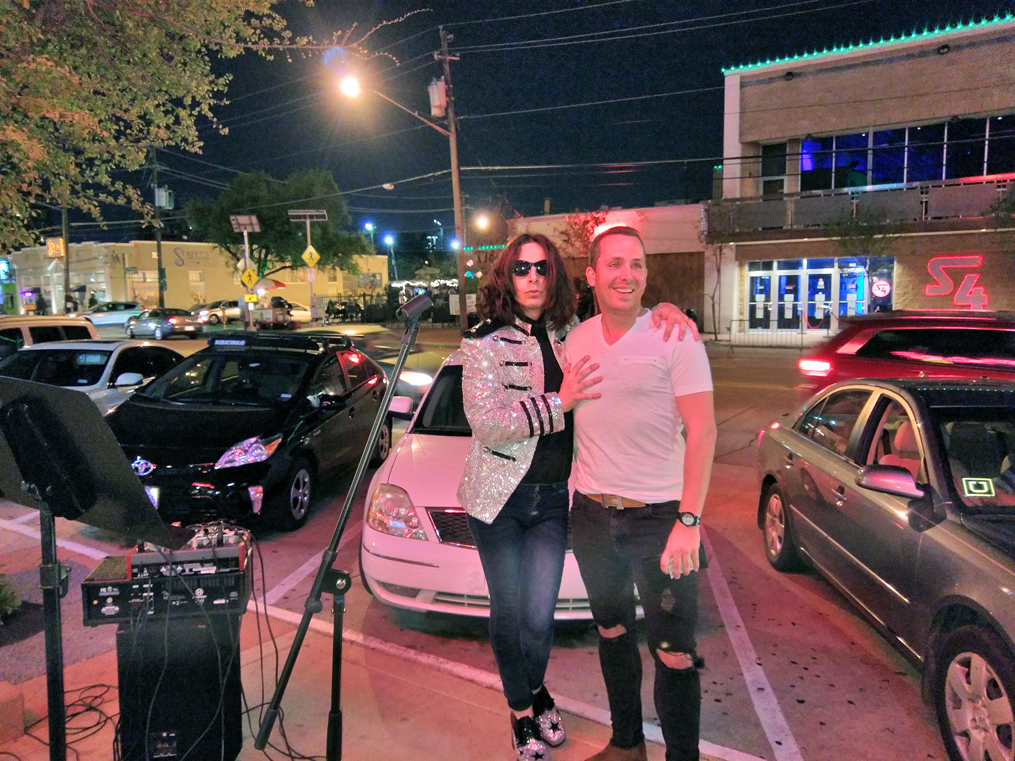 Joshua with the Oak Lawn street performer.