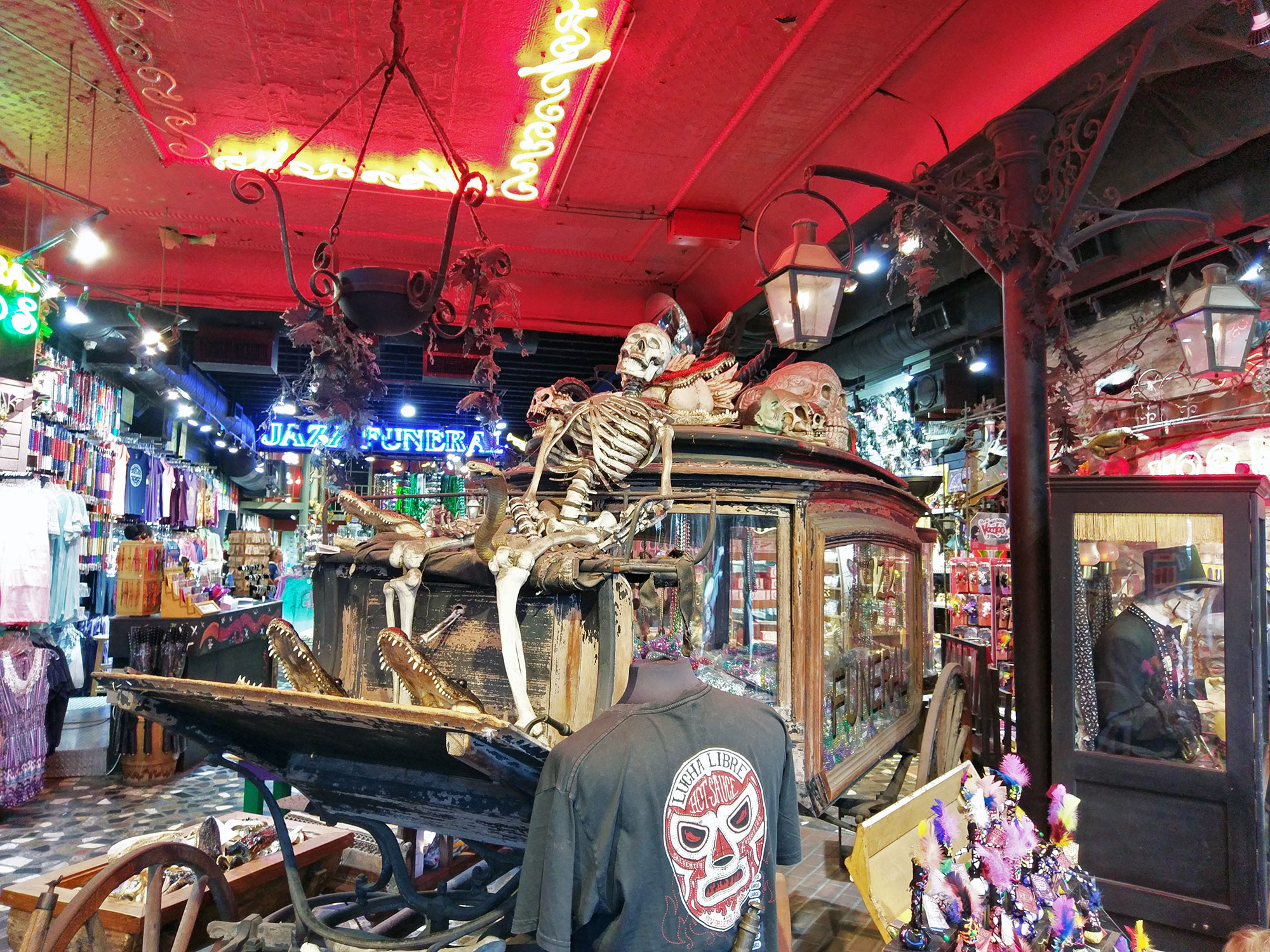 A creepy and cluttered tourist shop in New Orleans.