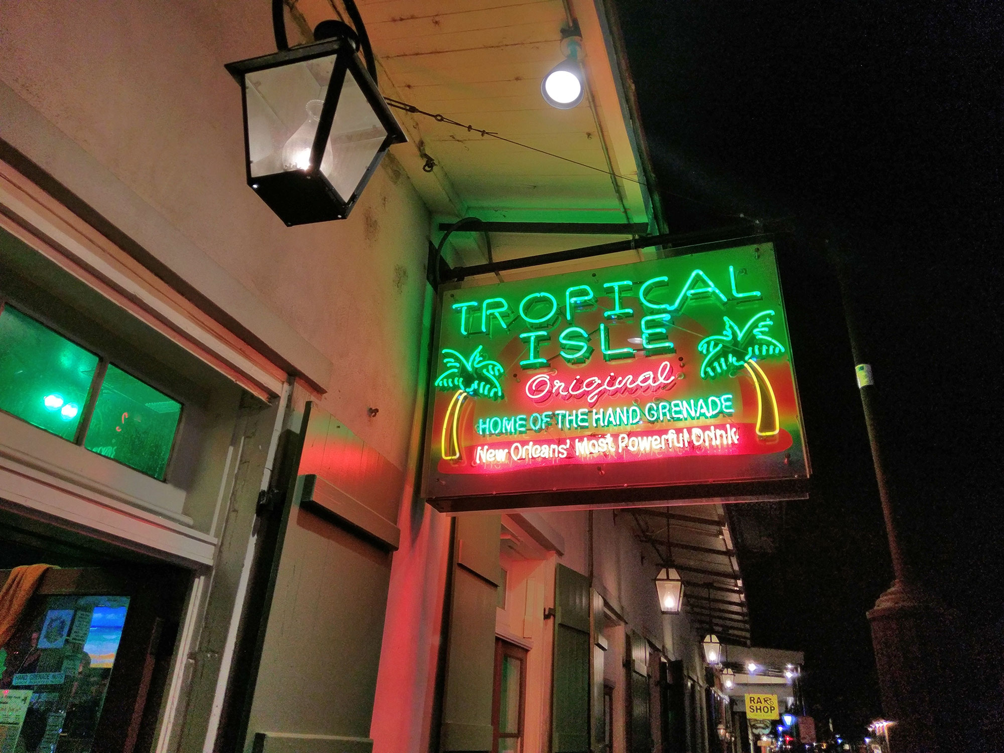 Neon bar sign for Tropical Isle in the French Quarter.