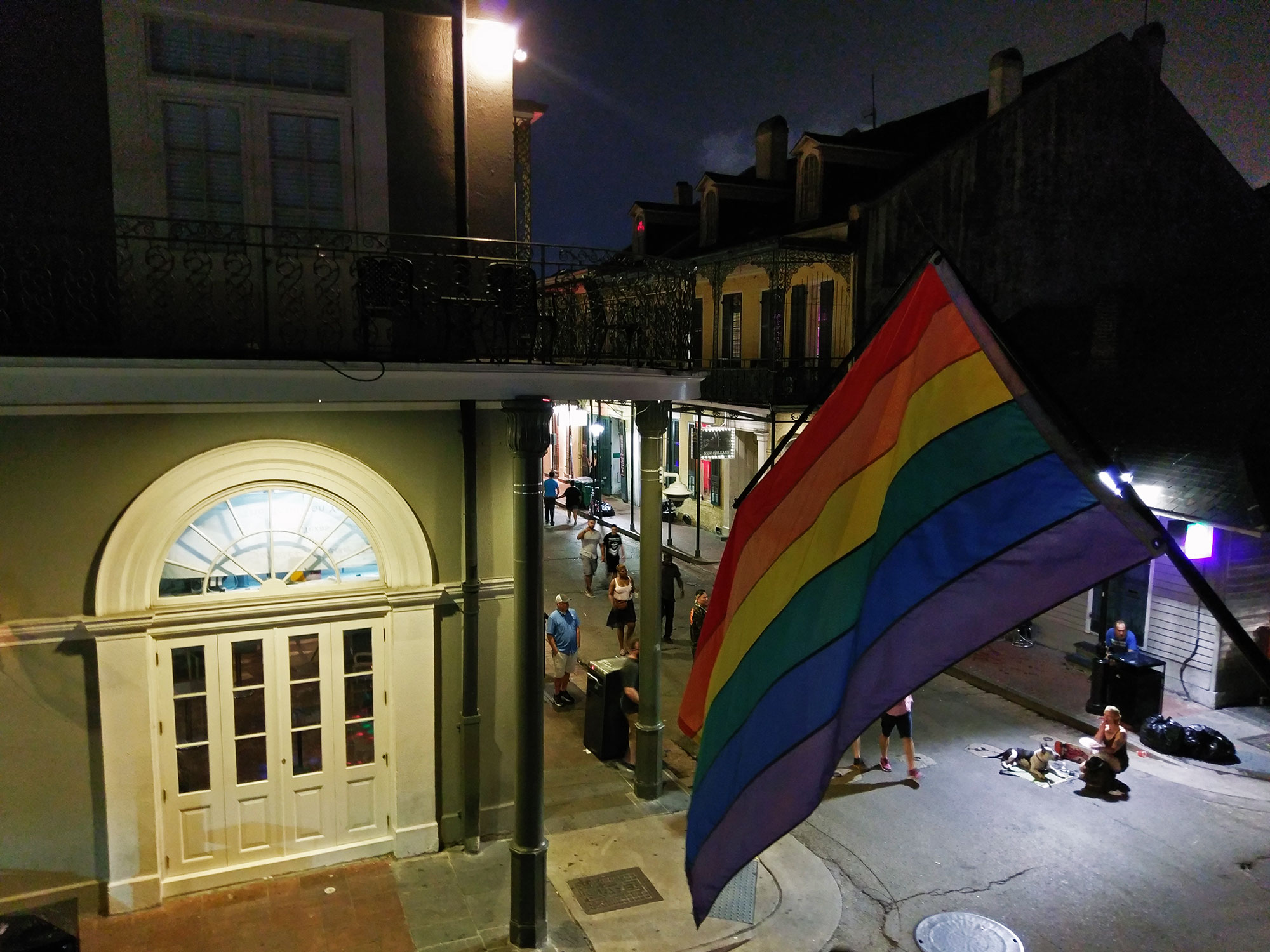 The balcony view of Club Oz, one of the gay bars in New Orleans' French Quarter.