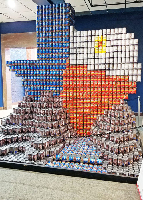 Texas-themed food can sculpture.