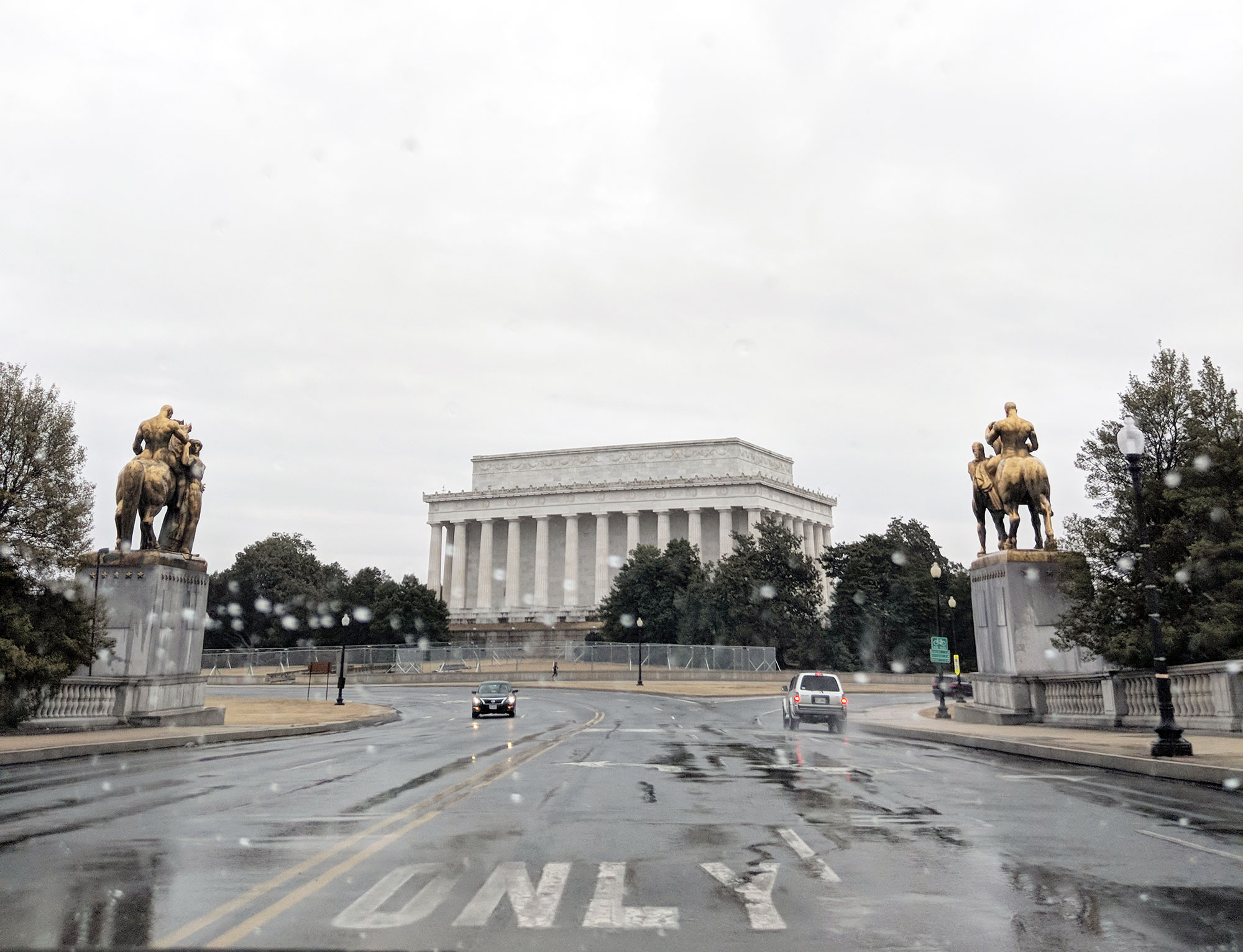 The Lincoln Memorial in Washington D.C., on a rainy weekend afternoon.
