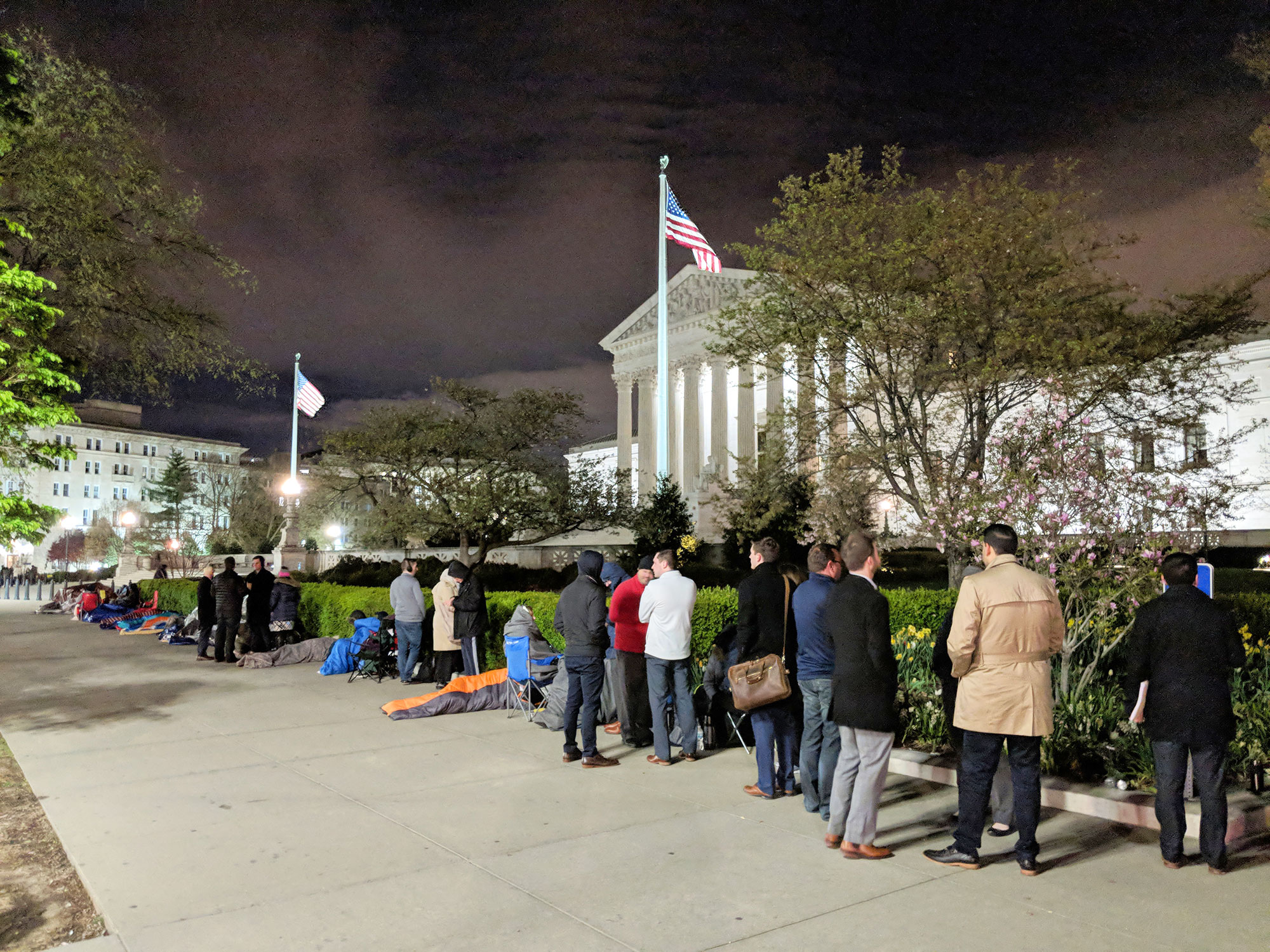 Professional line-standers in front of the Supreme Court.