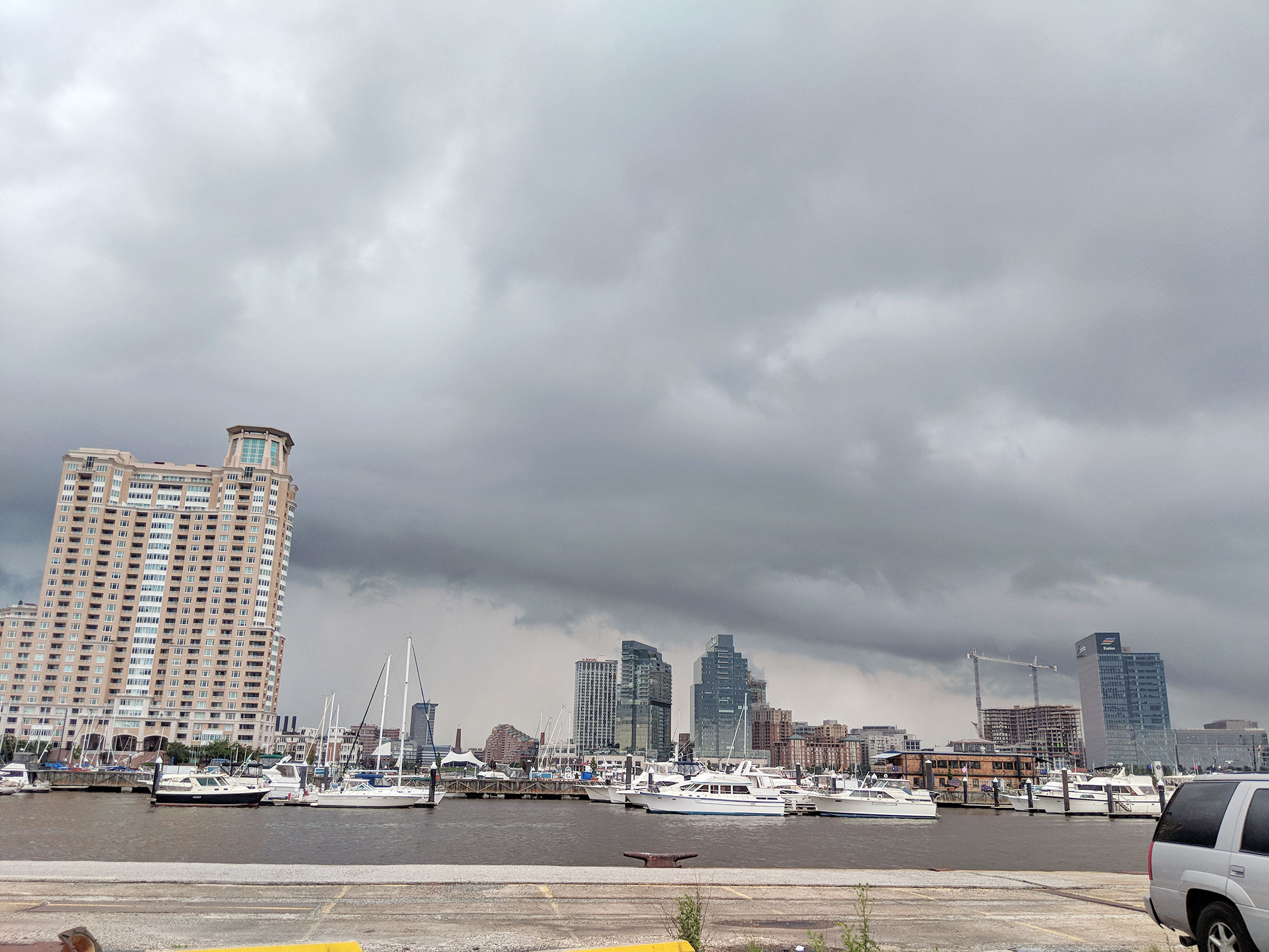 Baltimore's Inner Harbor right before a massive rainstorm.