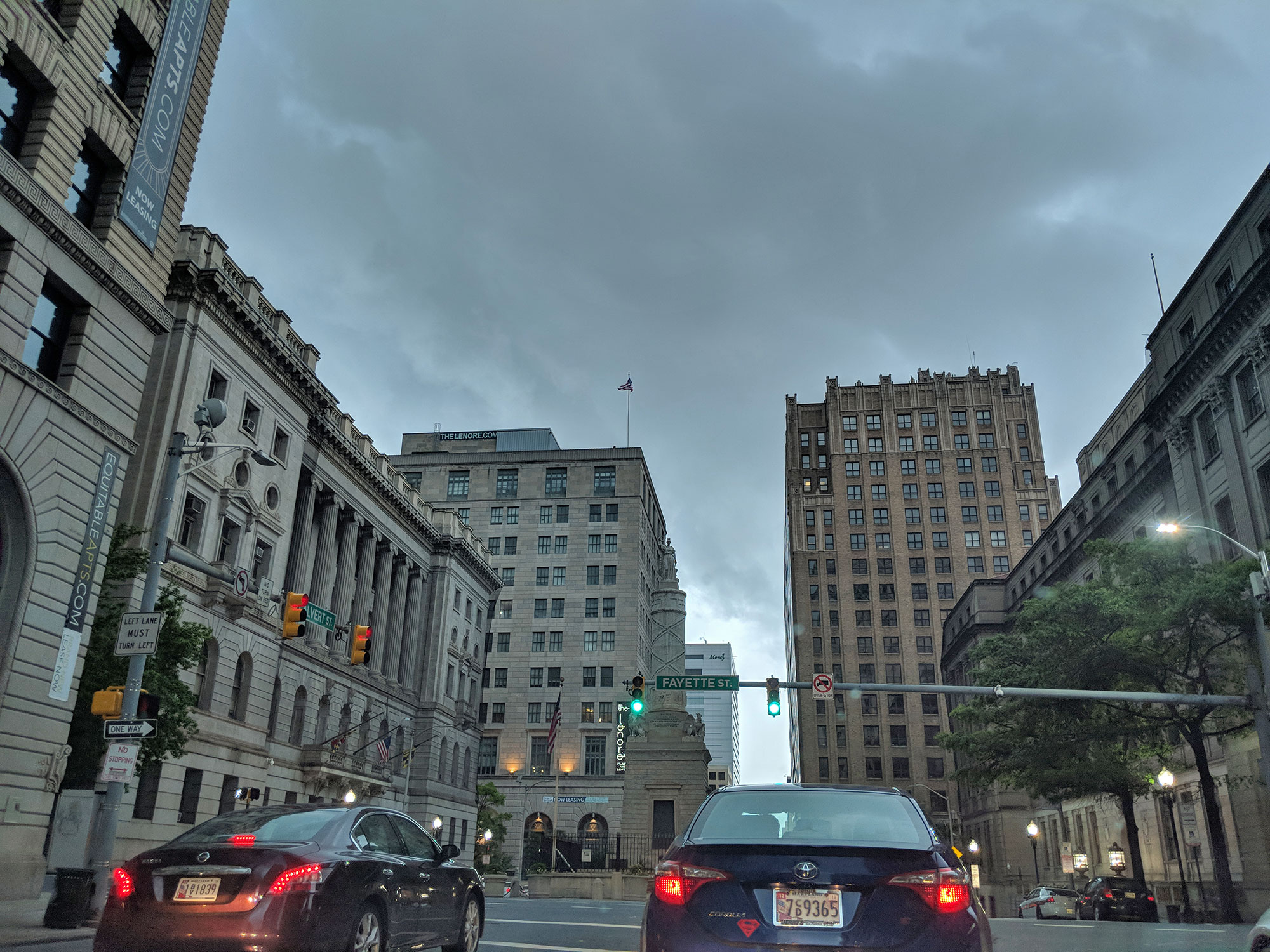 Baltimore's downtown right before a massive rainstorm.