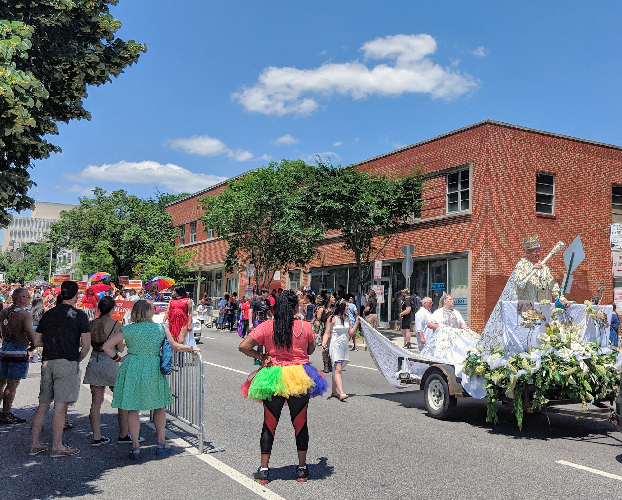 A Pope-lookalike in the Baltimore pride parade.