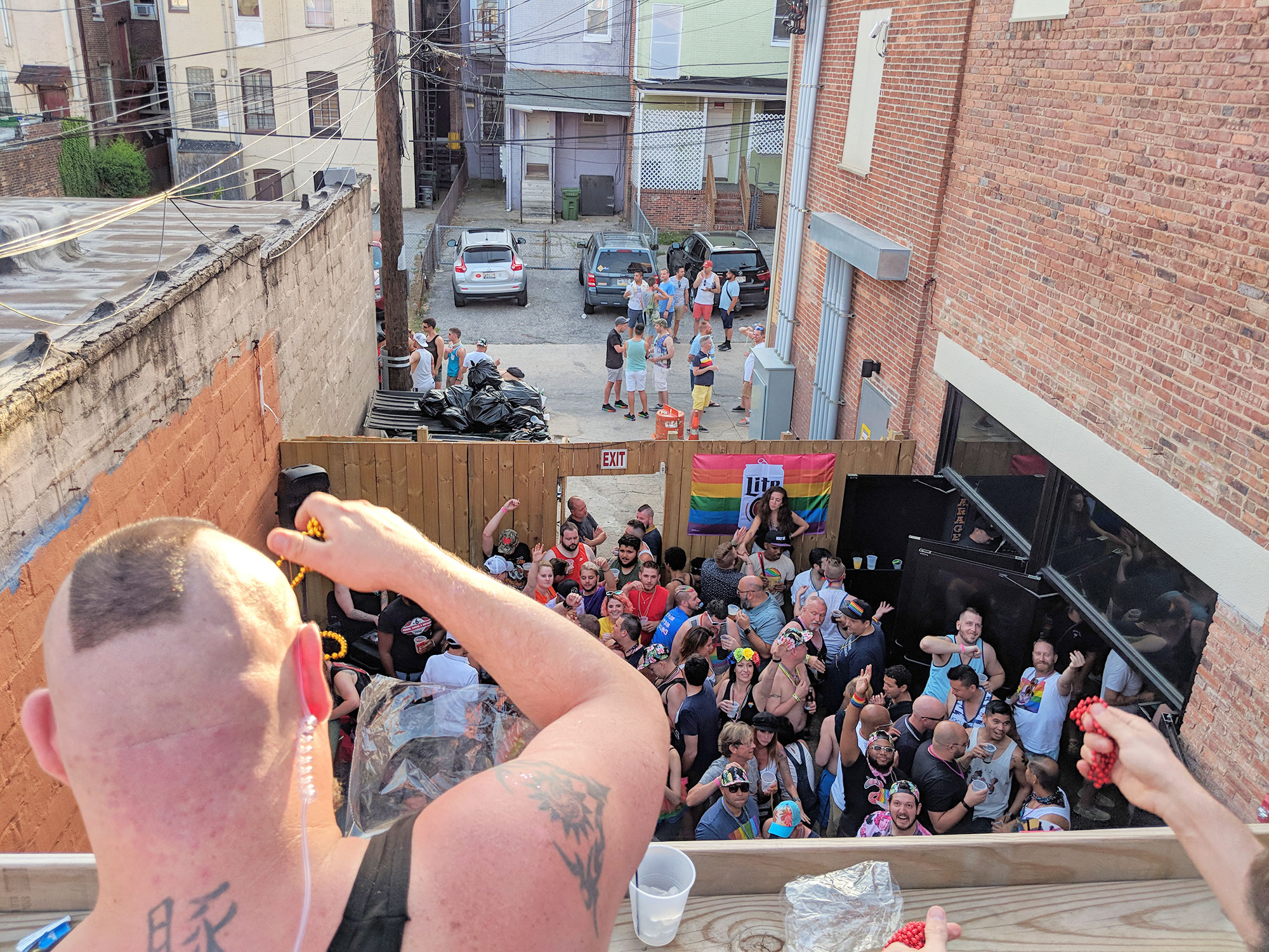 The outside patio crowd at the Baltimore Eagle bar.