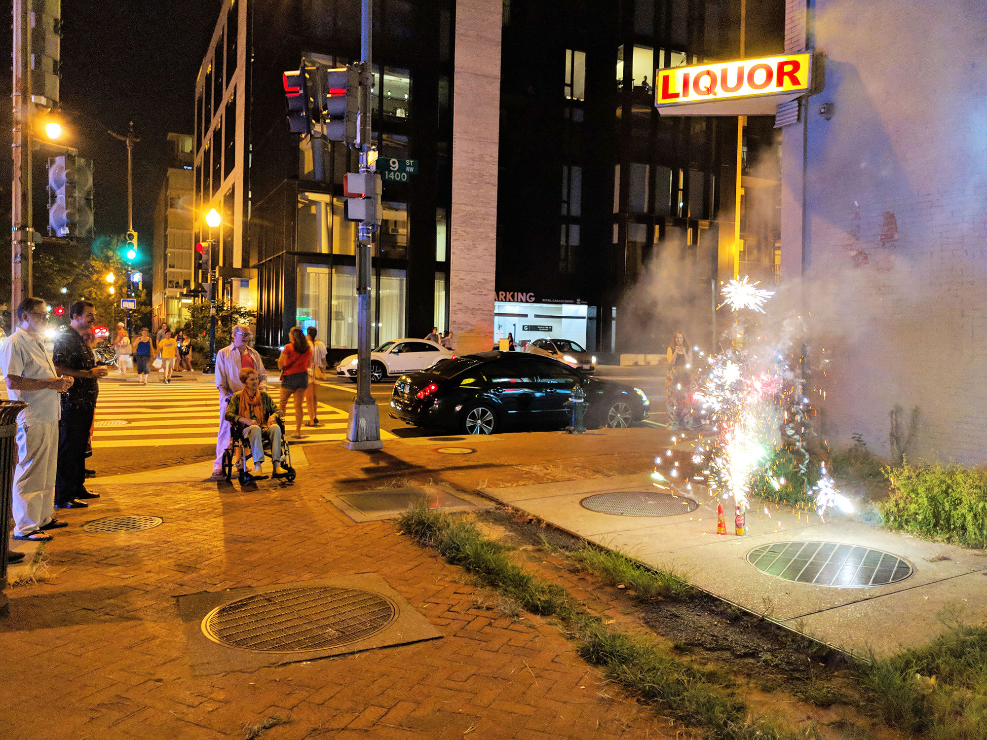 Fireworks in the Logan Circle neighborhood of Washington D.C.