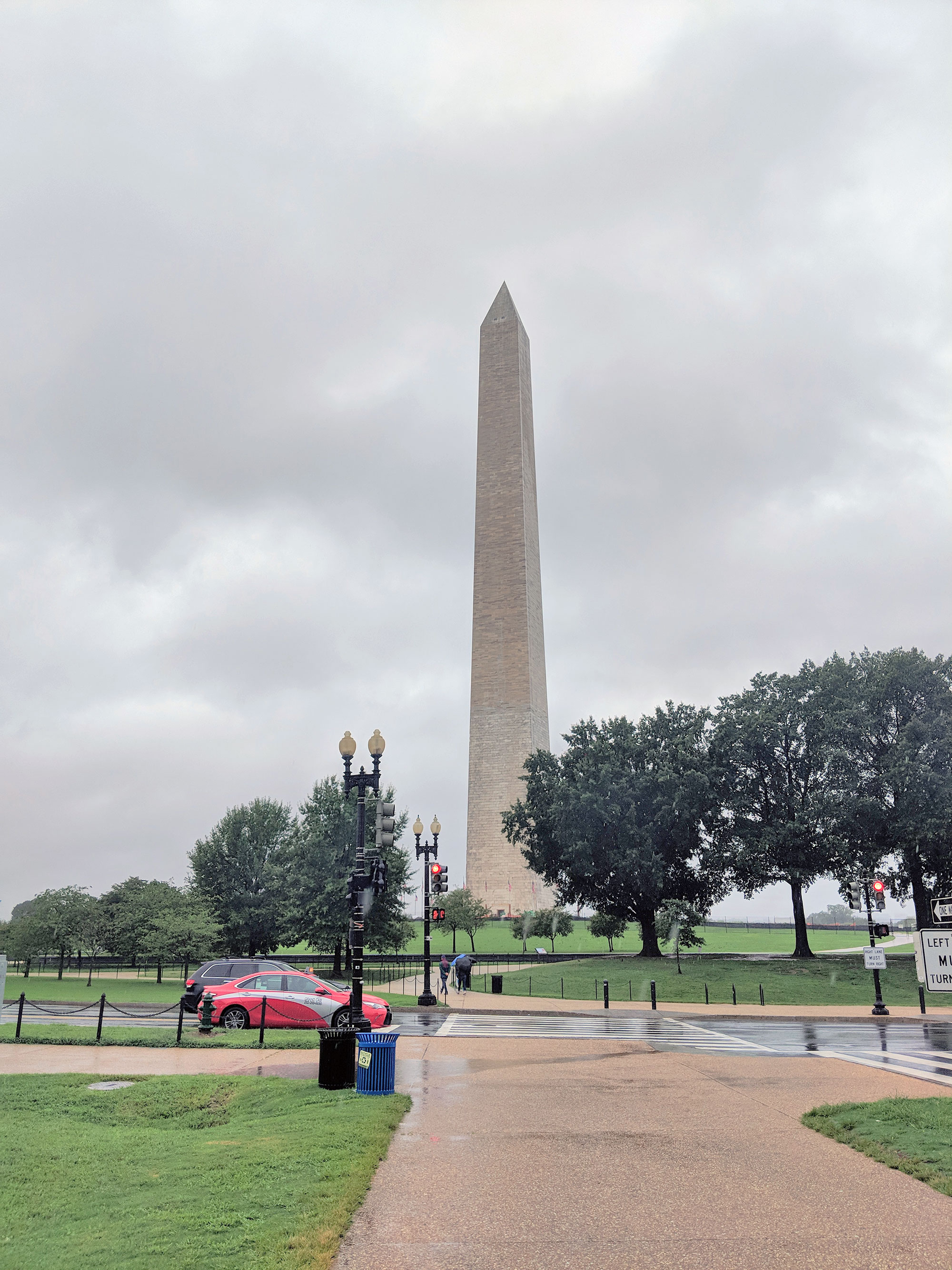 The Washington monument during a rainstorm.