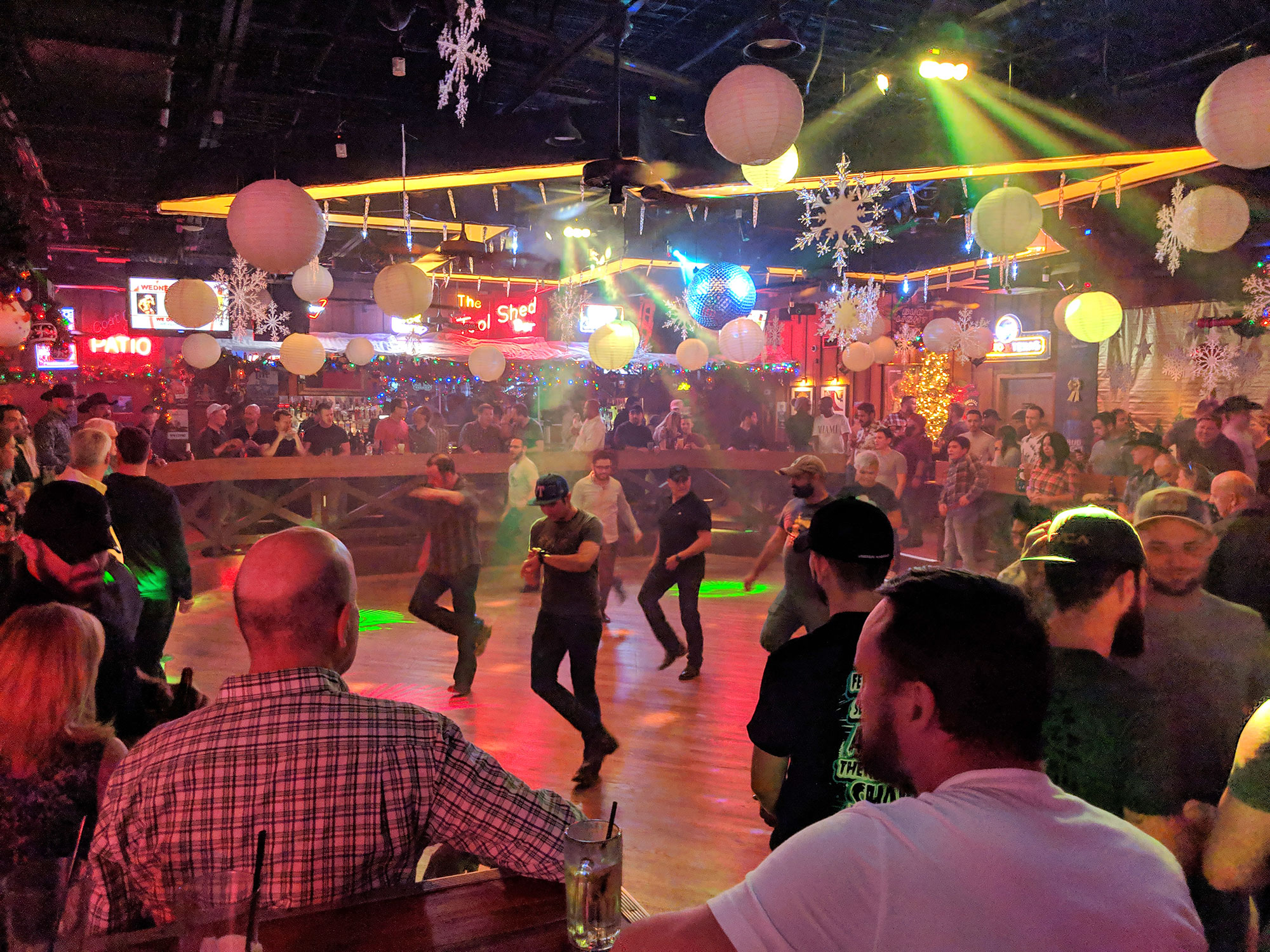 Line dancing at the Roundup Saloon in Oak Lawn.