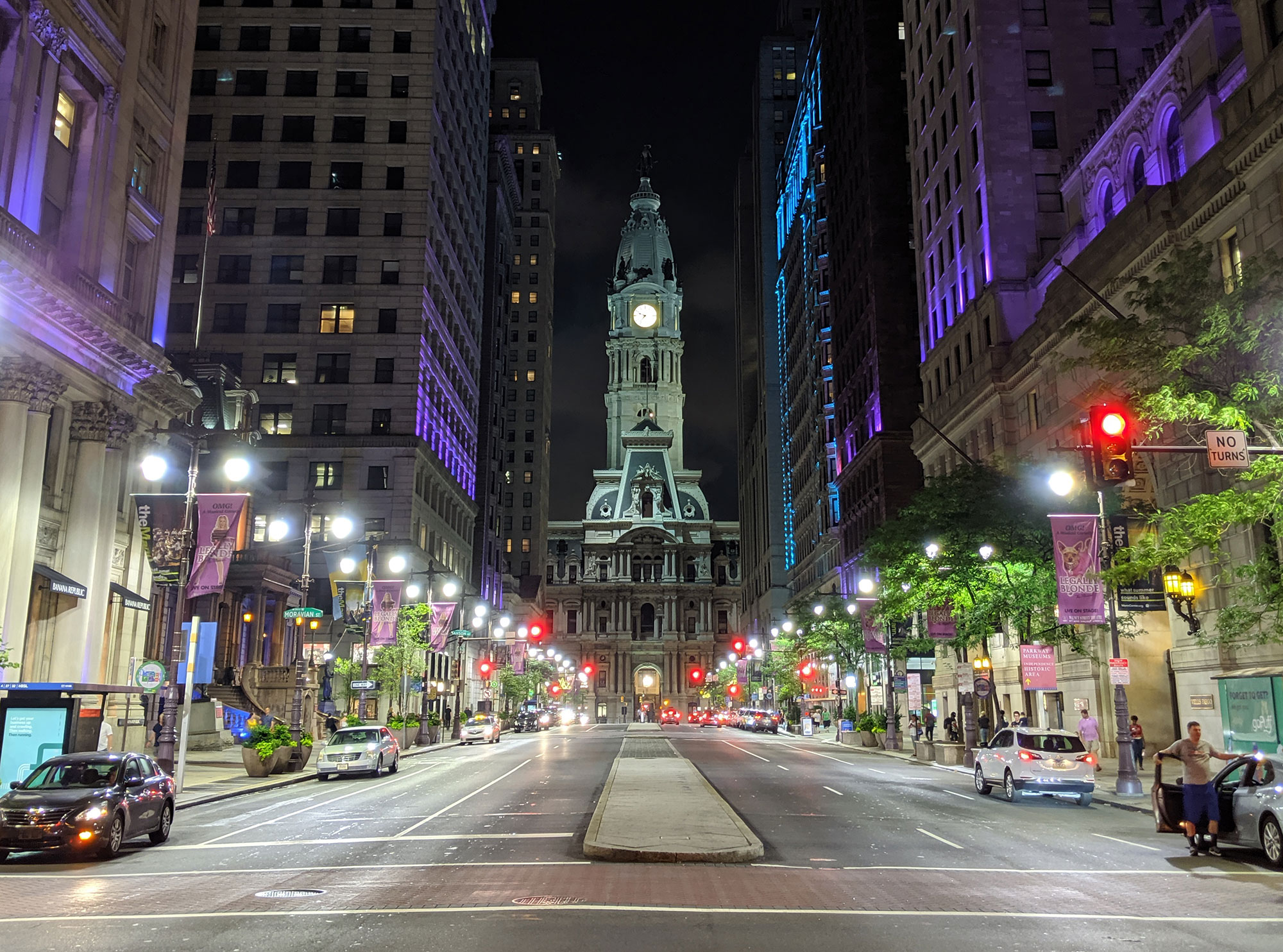 Philadelphia City Hall at night.