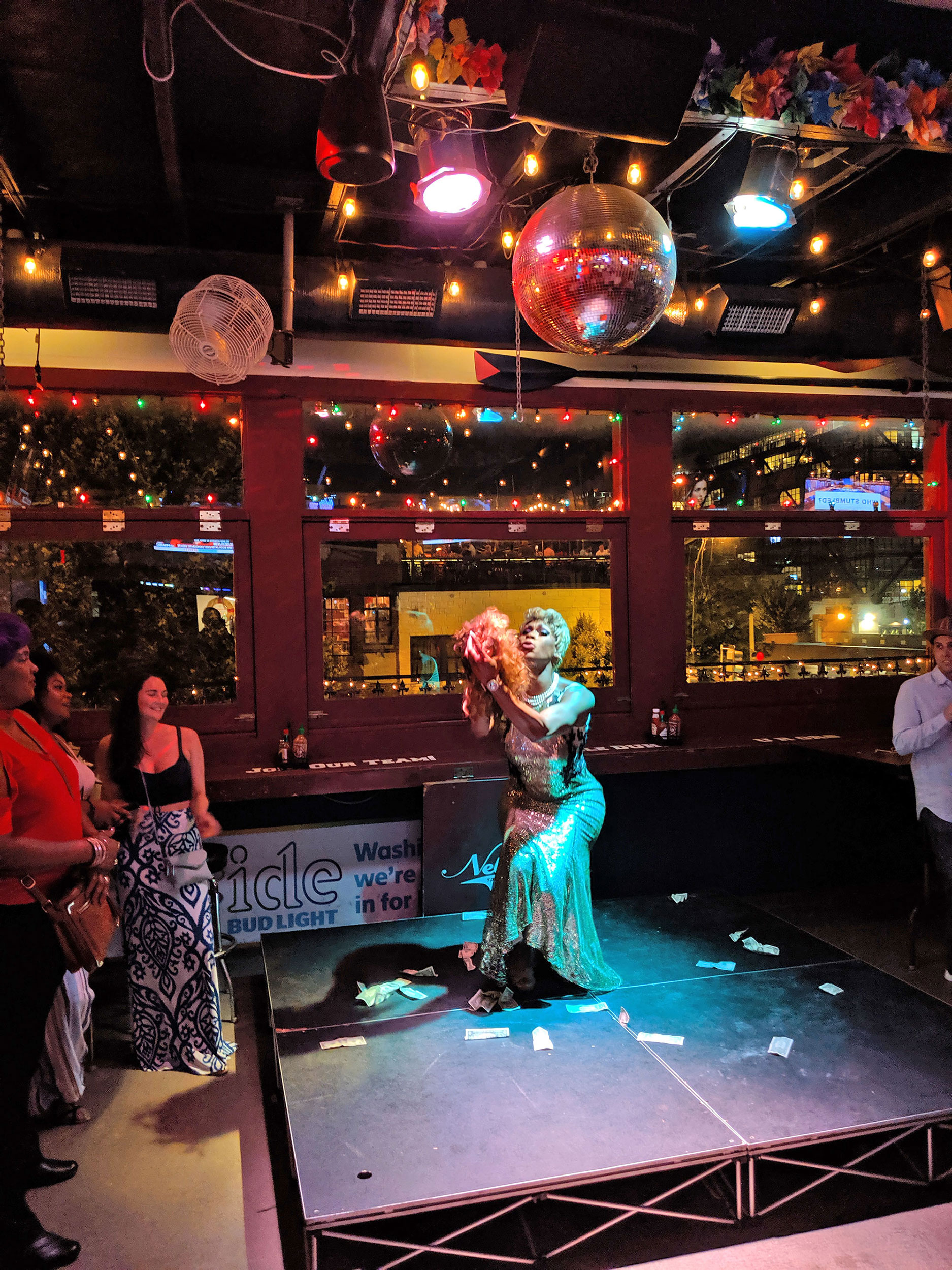 A drag queen performing at Snatched Wednesday's at Nellie's.
