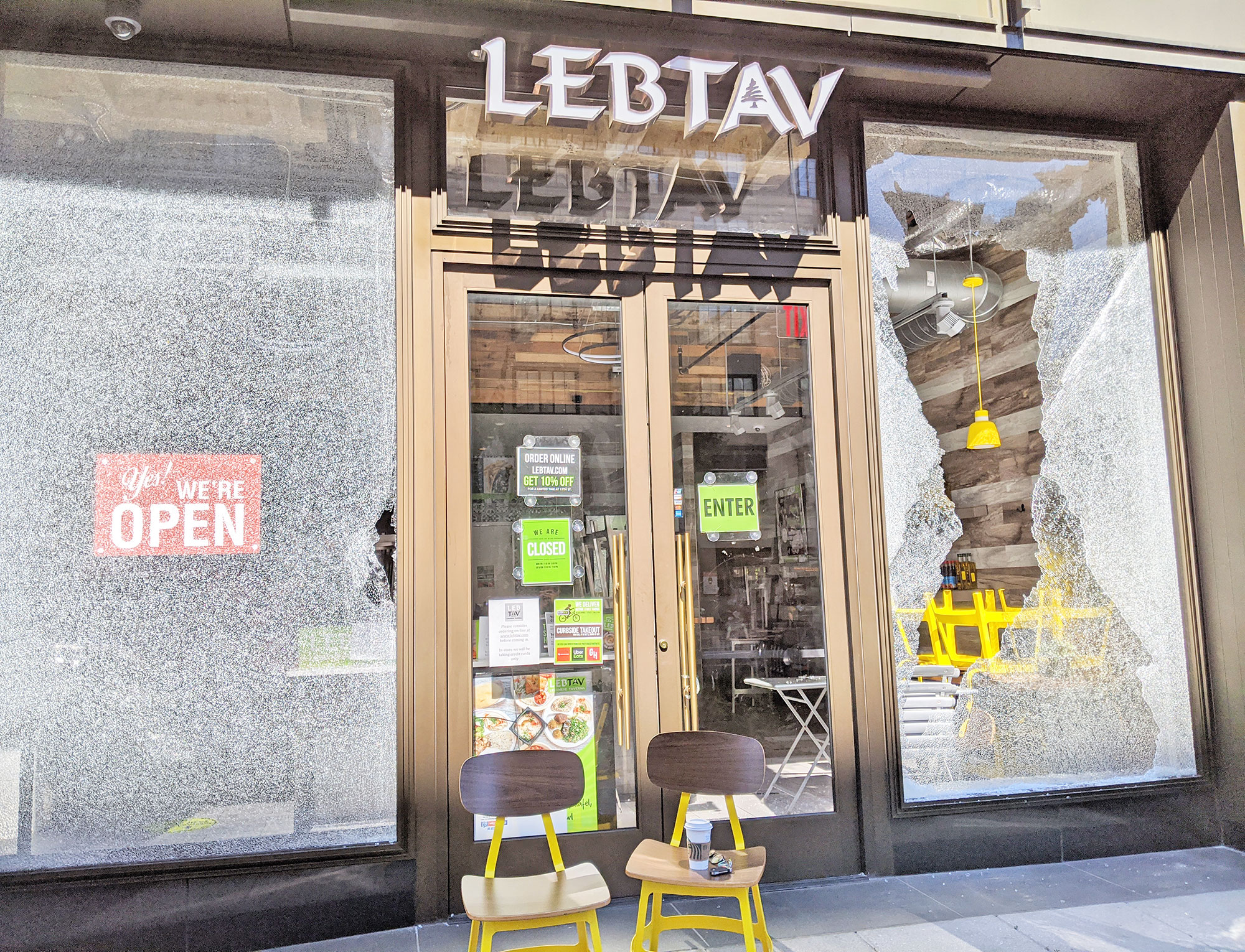 Lebanese Taverna with its windows smashed out during the George Floyd protest in Washington D.C.