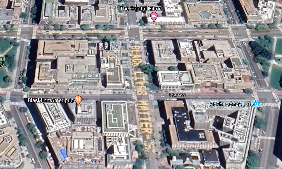 A Google maps satellite view of Black Lives Matter Plaza.