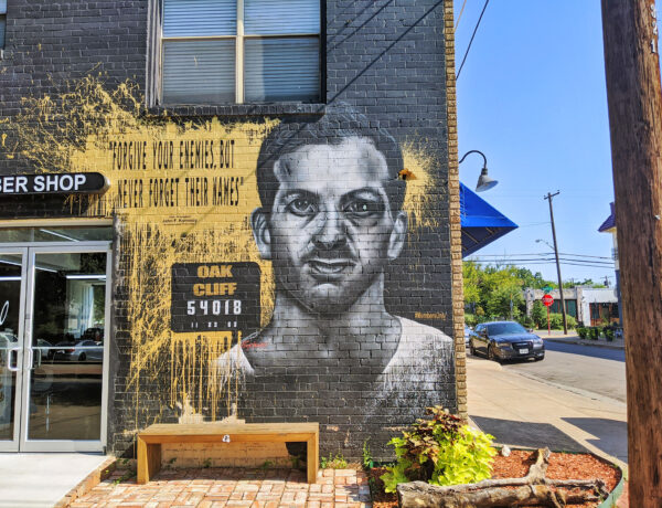 The Lee Harvey Oswald mural in Dallas' Bishop Arts District.