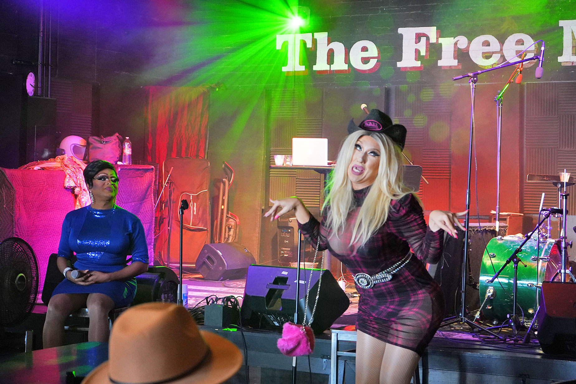 Dallas' Blonde Bombshell "Beach" performing at drag queen brunch.