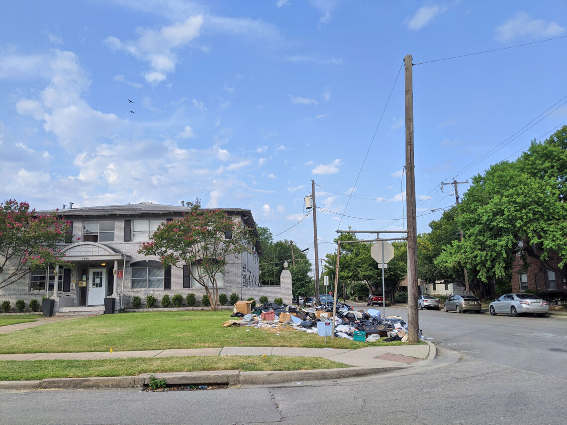 Trashed yard in Oak Lawn, Dallas.
