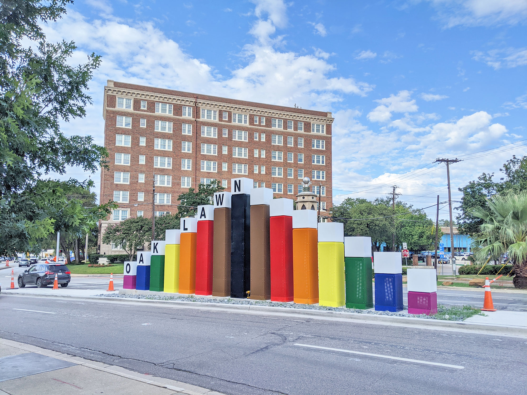 The new rainbow gateway sign in Oak Lawn, Dallas.