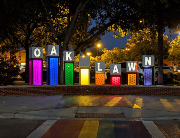 The Oak Lawn rainbow sign near Kroger on Douglas Avenue.