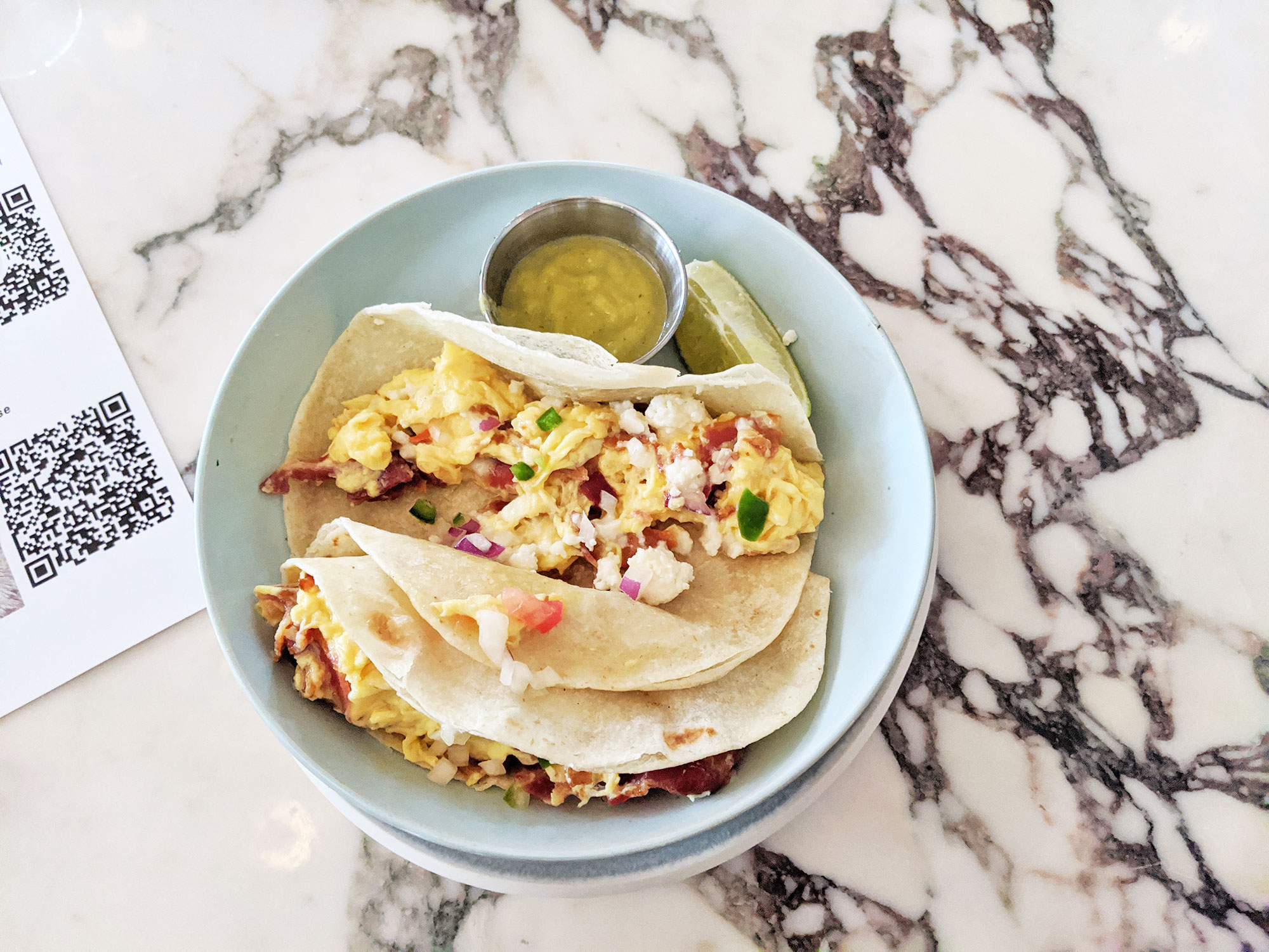 The breakfast tacos at the Commons Club brunch at the Virgin Hotel Dallas.
