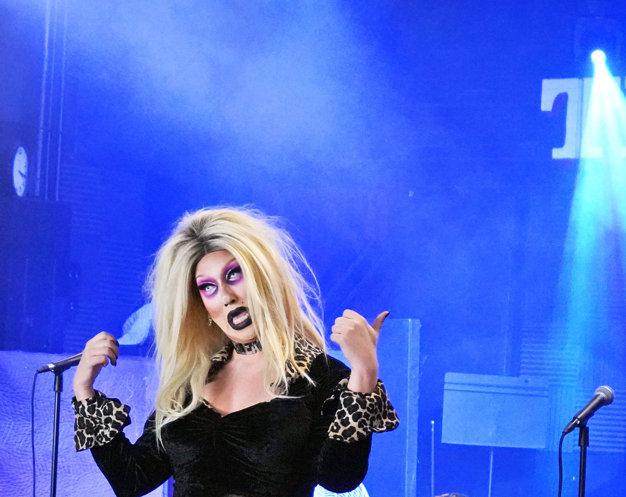 Dallas drag queen Bleach performing at drag brunch.