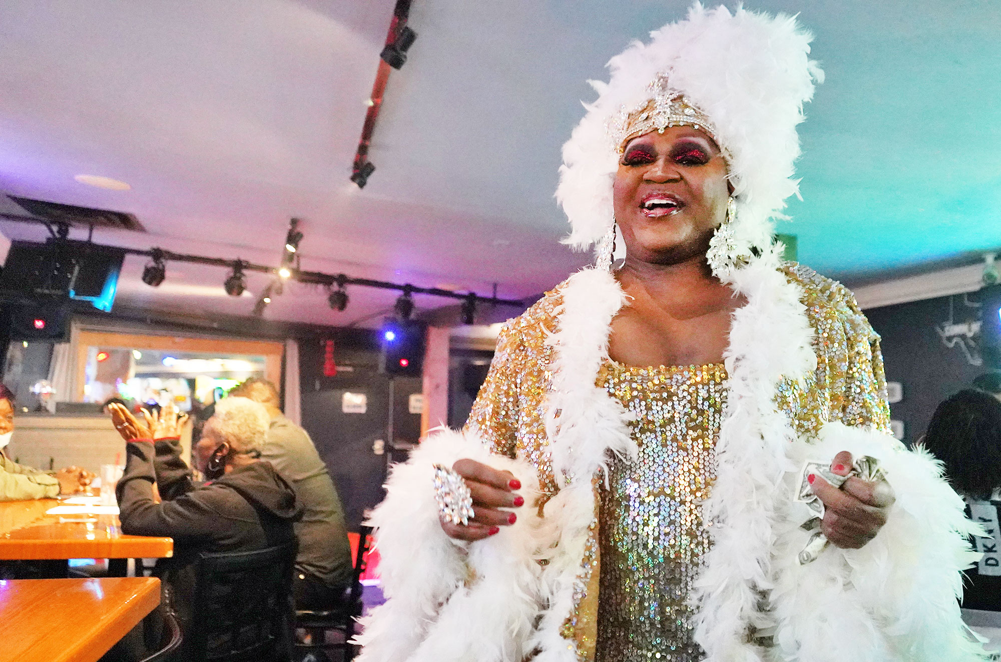 Dallas performer Fantasha Suggs at drag brunch in Oak Lawn.