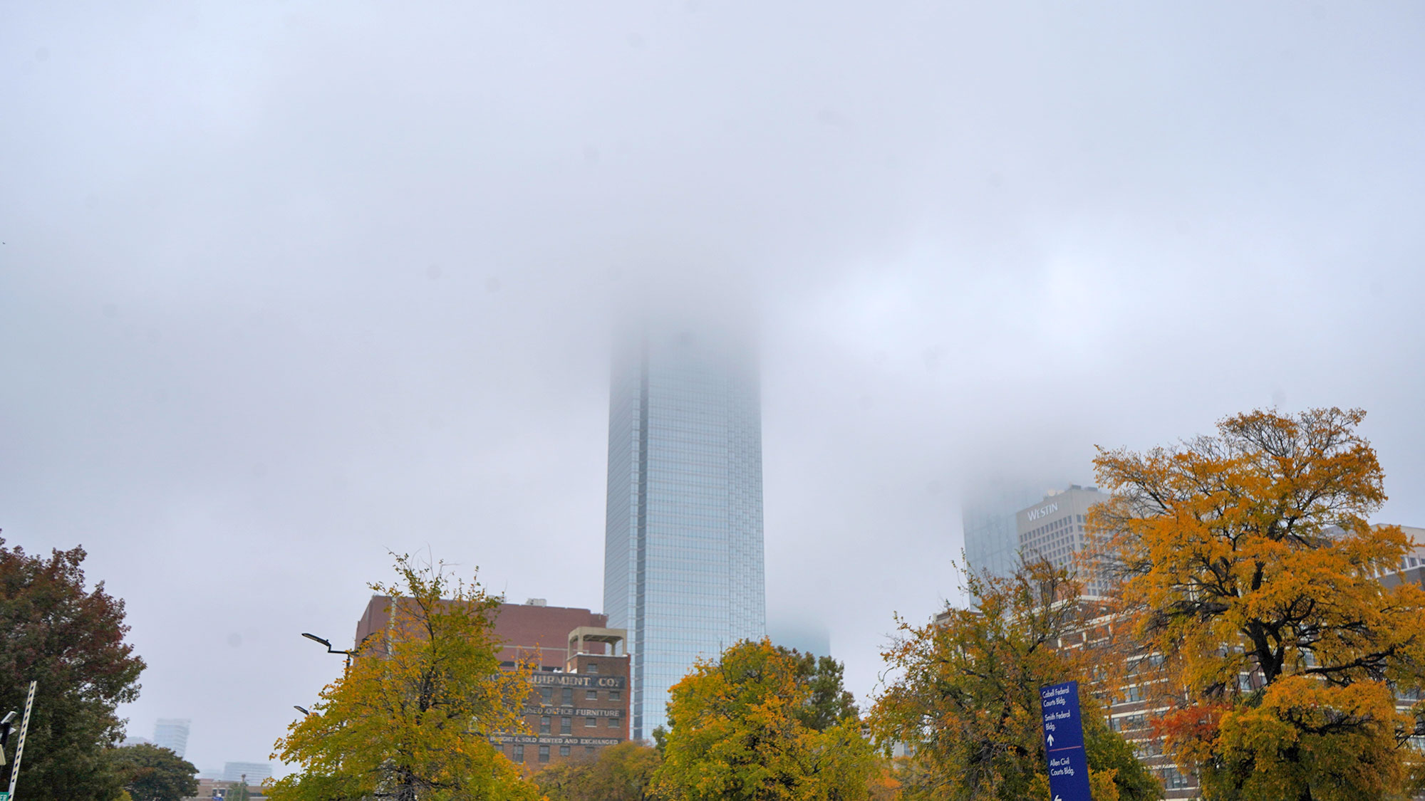 Downtown Dallas on a foggy day.