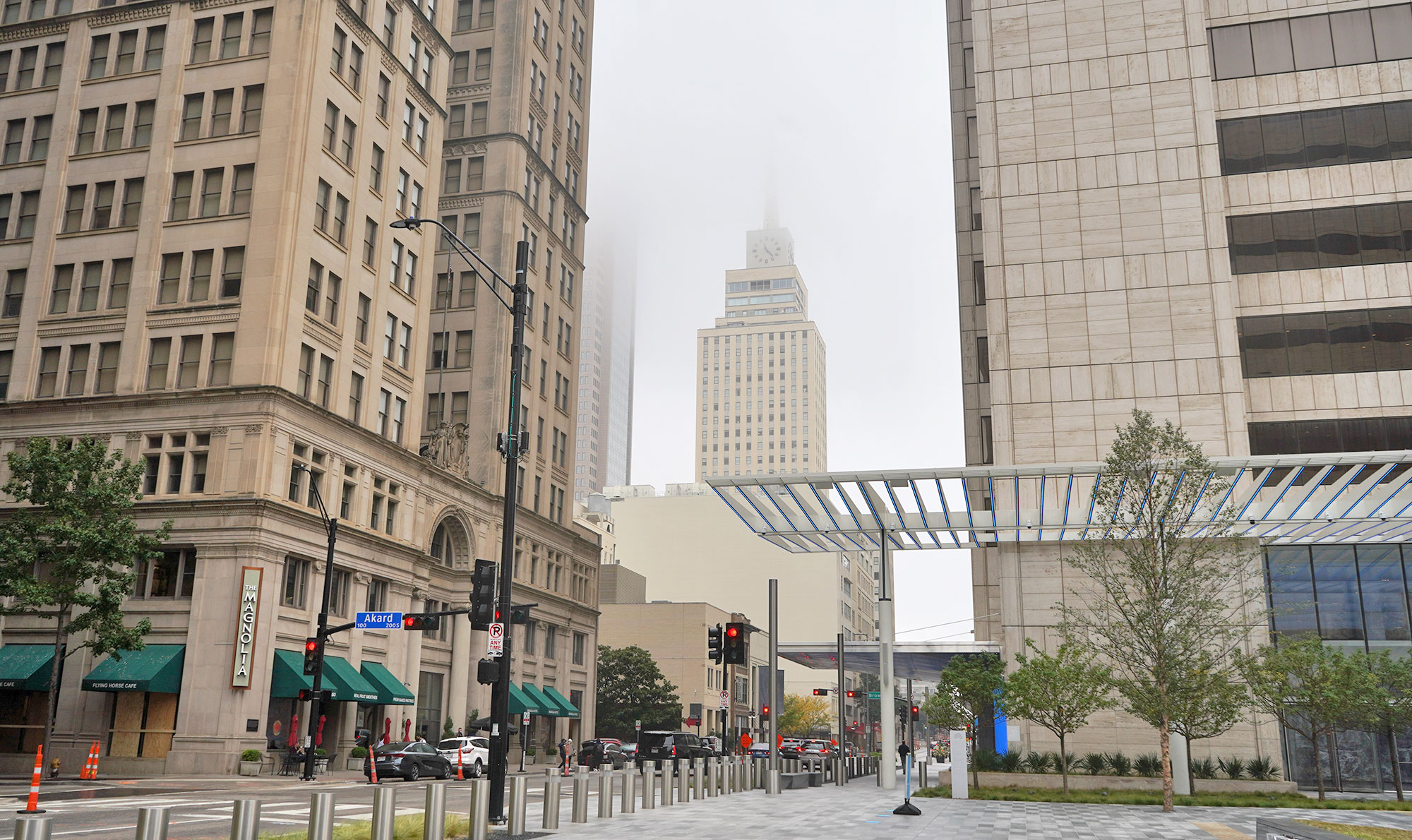 Fog in downtown Dallas, Texas, near the AT&T campus.